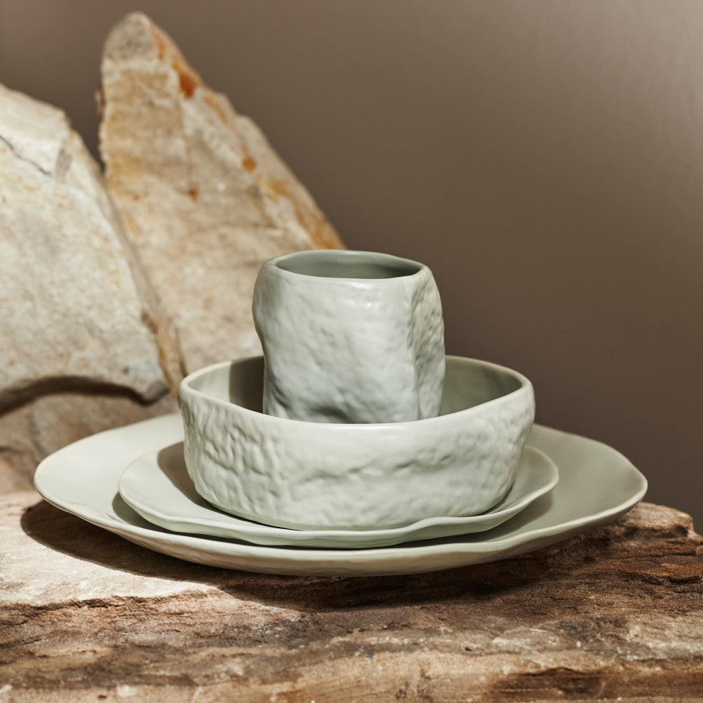 Stone by Mercer Project ATIK Stoneware 16 Piece Dinnerware Set, Sage-Grey