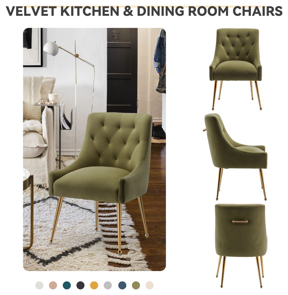 SEYNAR Elegant Velvet Dining Chairs Set of 2, Tufted Upholstered Accent Chair, Green