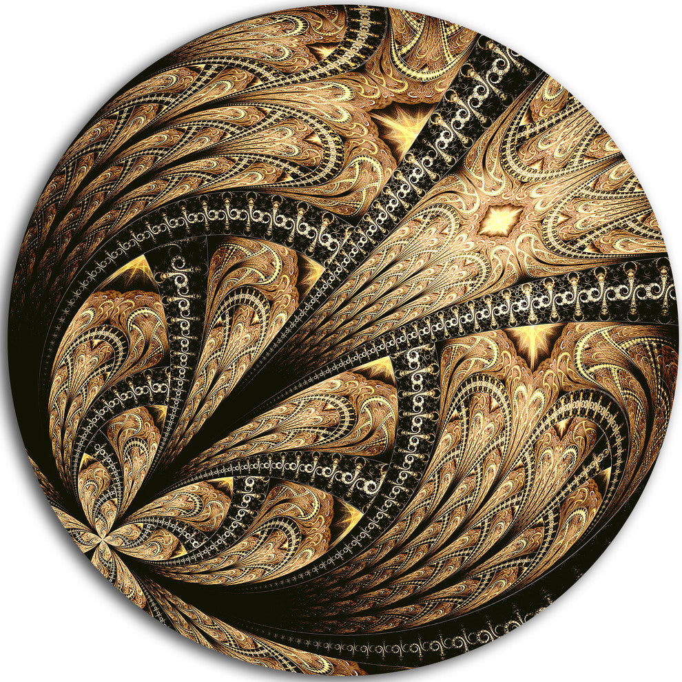 Symmetrical Brown Fractal Flower, Floral Disc Metal Artwork, 23"