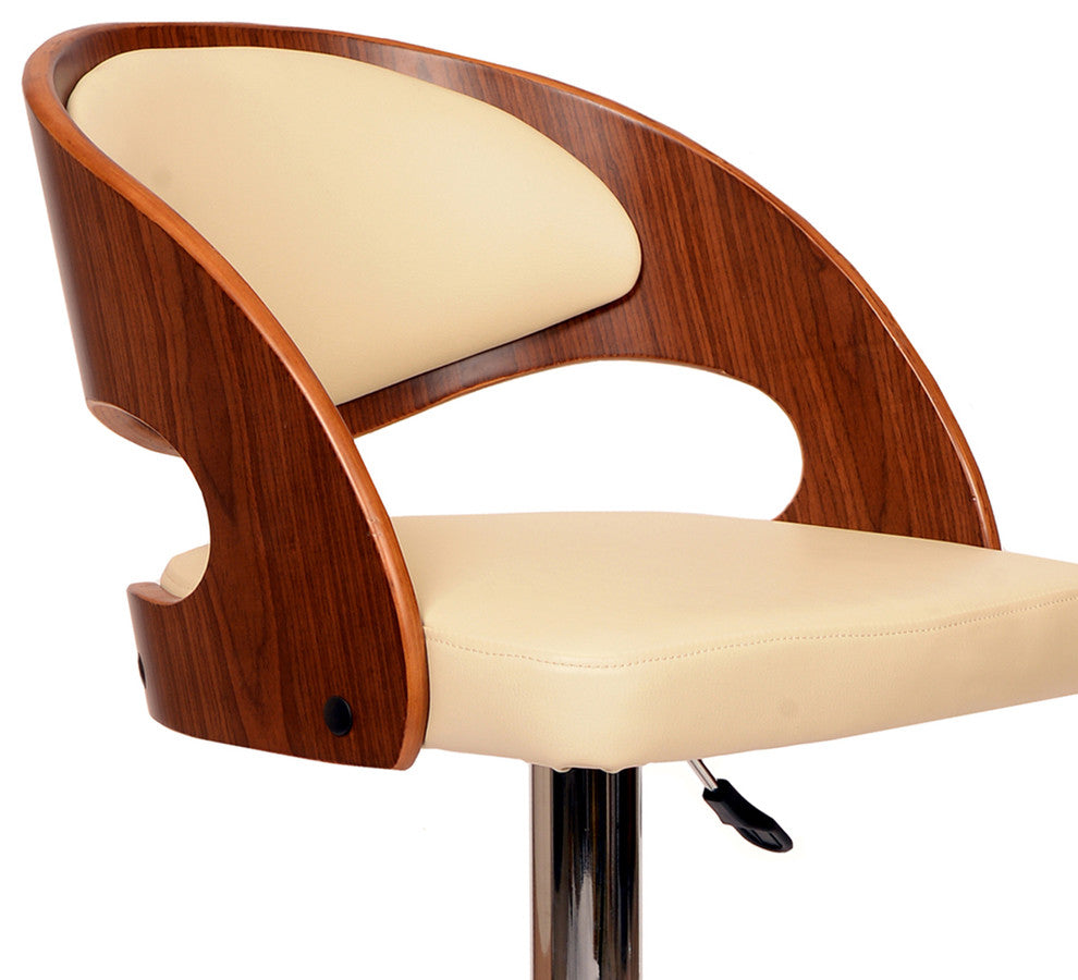 Pedro Swivel Barstool, Cream PU/Walnut Veneer and Chrome Base