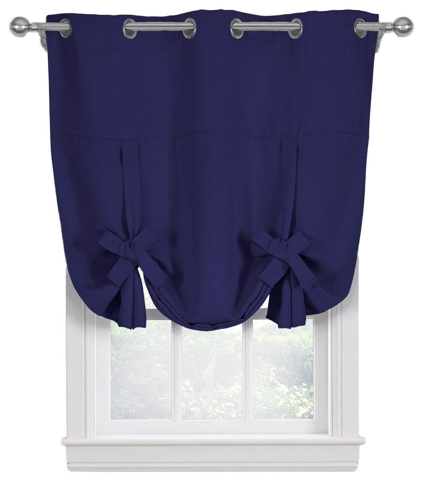 Ava Blackout Curtains Grommet Tie Up Shade, Navy, 46"x63"