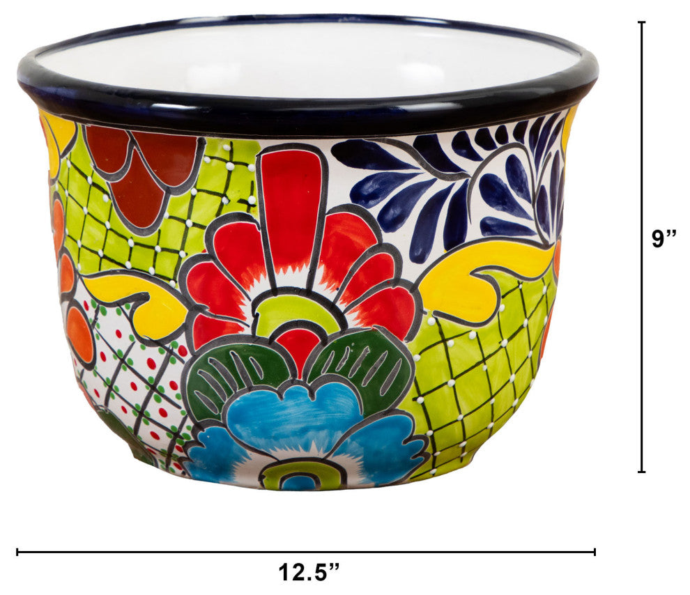 9in. x 12.5in. Handmade Mexican Talavera Ceramic Planter