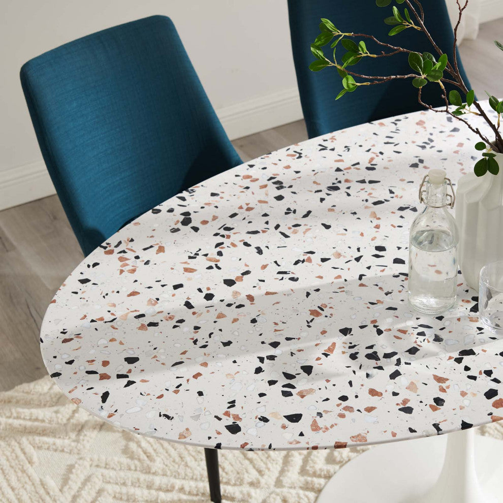 60" Dining Table, Oval, White, Wood, Metal, Modern, Cafe Bistro Hospitality