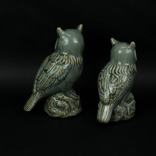 Grey Crackle Finish Set of 2 Ceramic Owl Statues