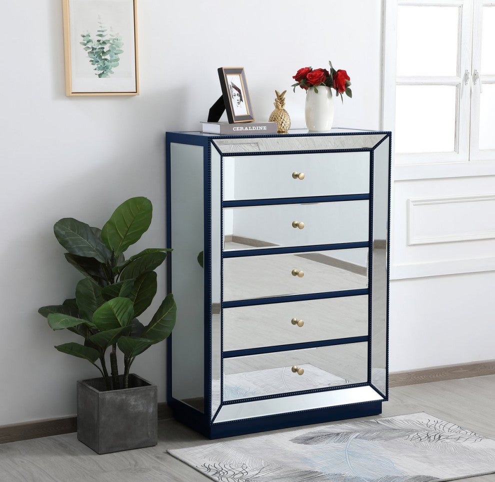 Elegant MF53026BL 34"Mirrored Chest, Blue