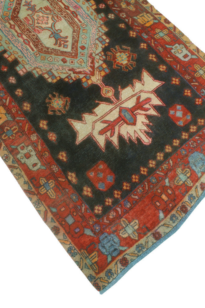 Vintage Distressed Nuno Charcoal/Rust Runner, 3'5 x 9'10