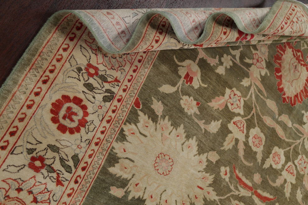 Vegetable Dye Traditional Area Rug Oriental Turkish Hand-Knotted, Green, 9 X 12
