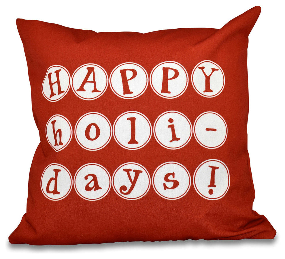16"x16" Happy Holidays, Word Print Pillow, Red