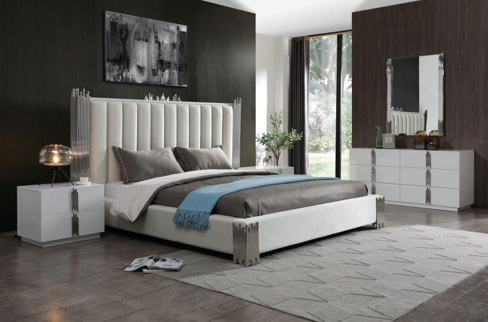 Modrest Token Modern White and Stainless Steel Mirror