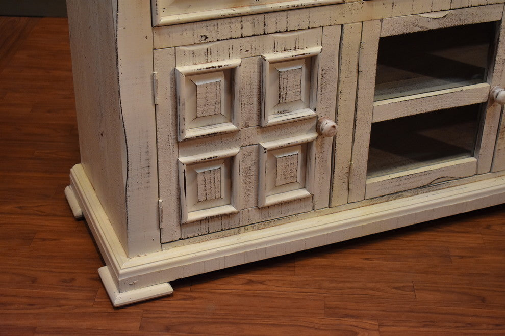 Rustic Solid Wood 73" Whitewashed TV Stand