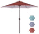 9' Outdoor Patio Steel Market Umbrella With 24 LED Lights, Red Striped