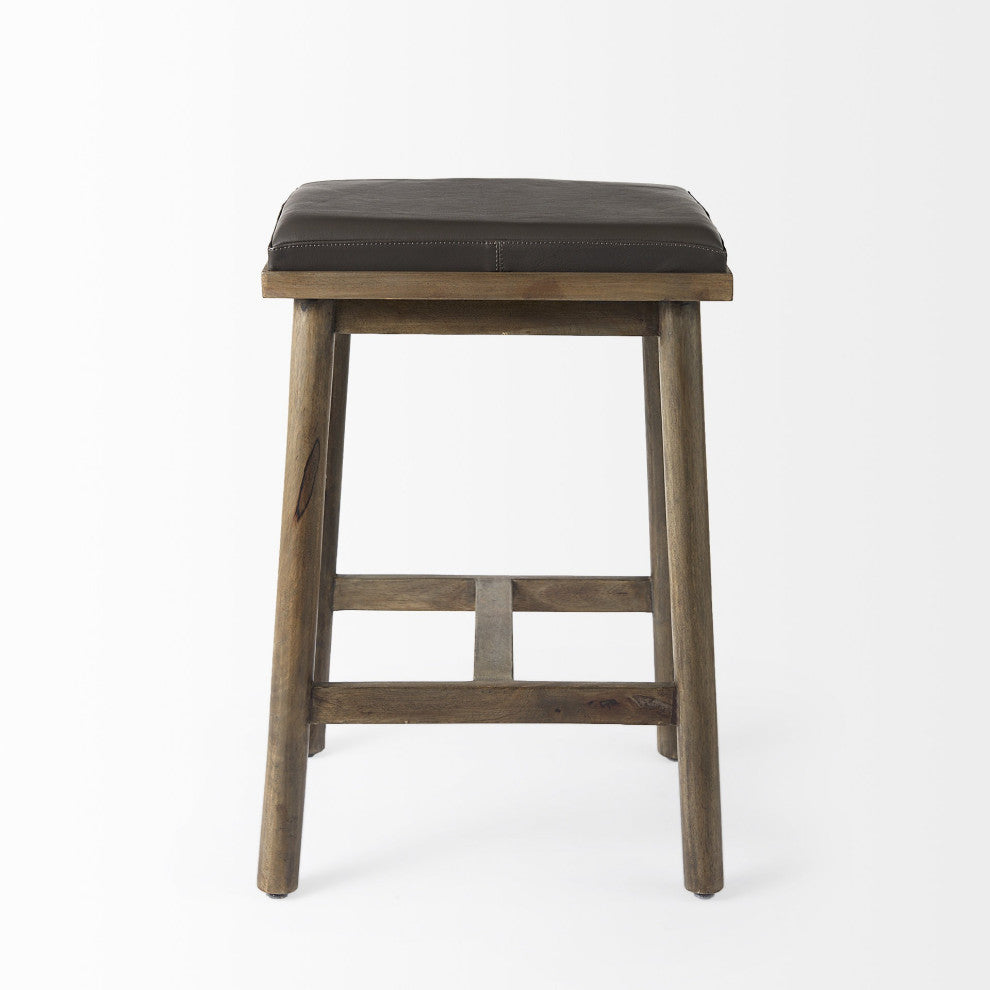 26" Dark Brown Faux Leather Counter Stool
