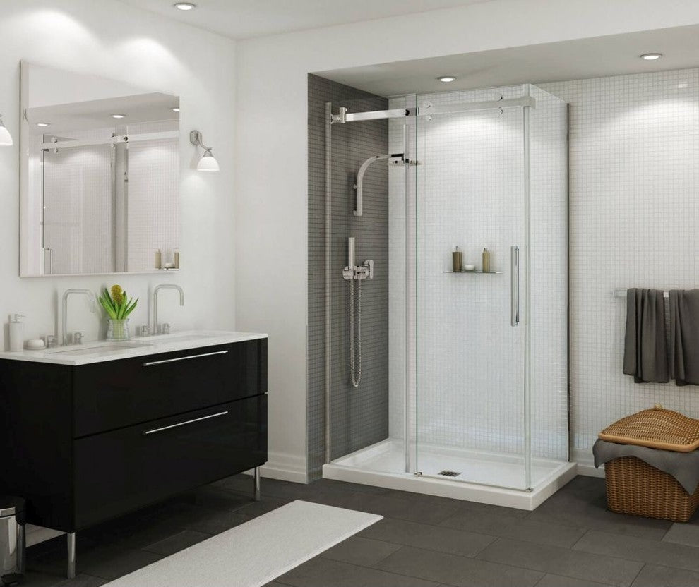 MAAX B3Square Rectangular Corner Left Shower Base with Center Drain, White