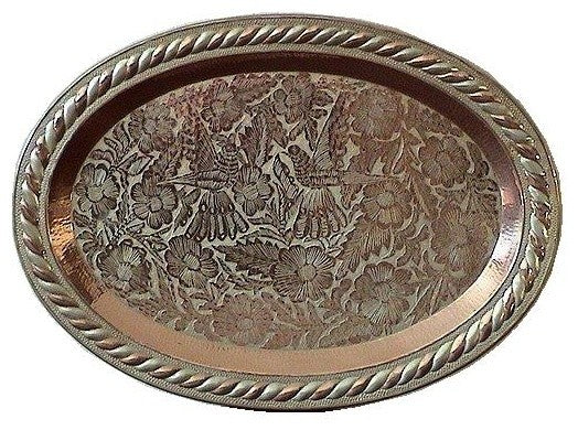 Oval Silver-Decorated Copper Tray