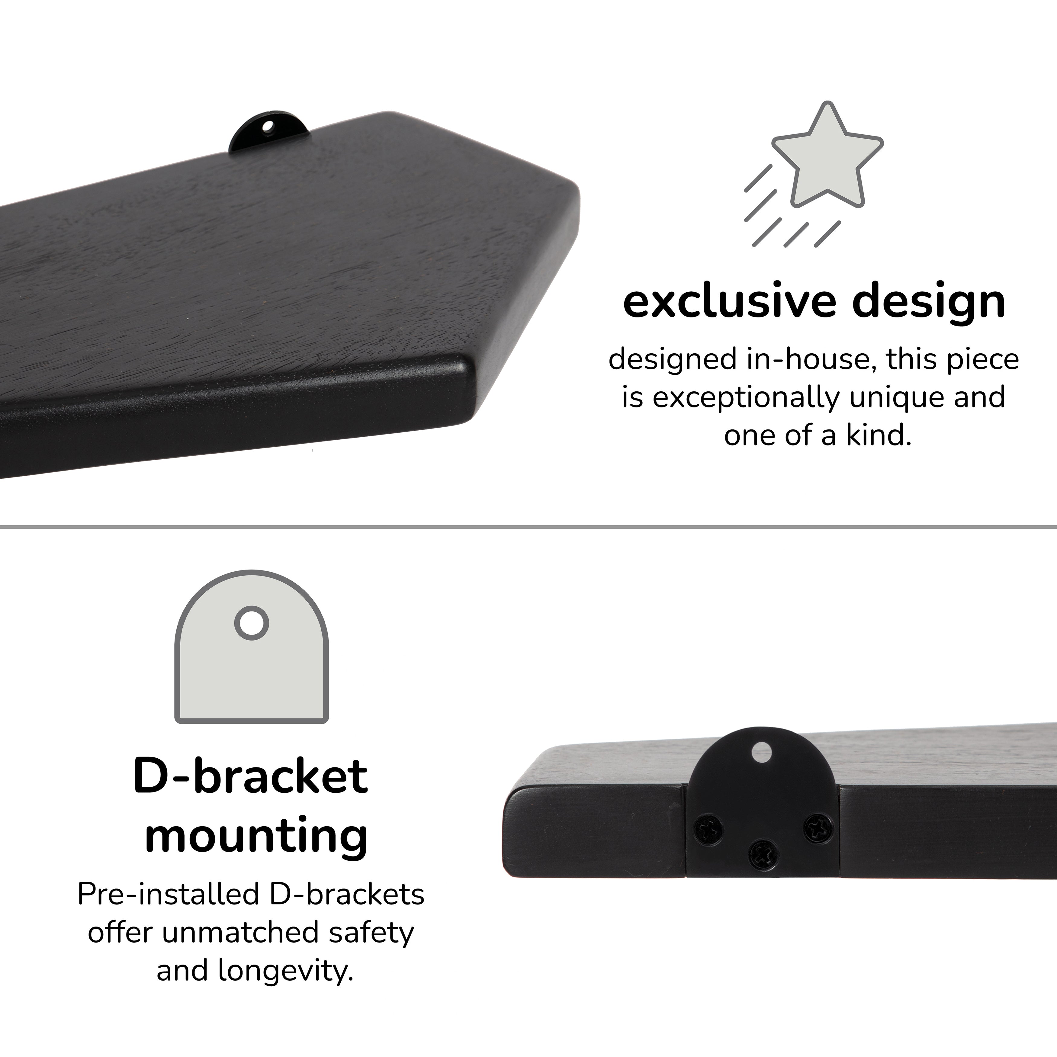 Force Set of 3 Wall Mounted Shelves, Black