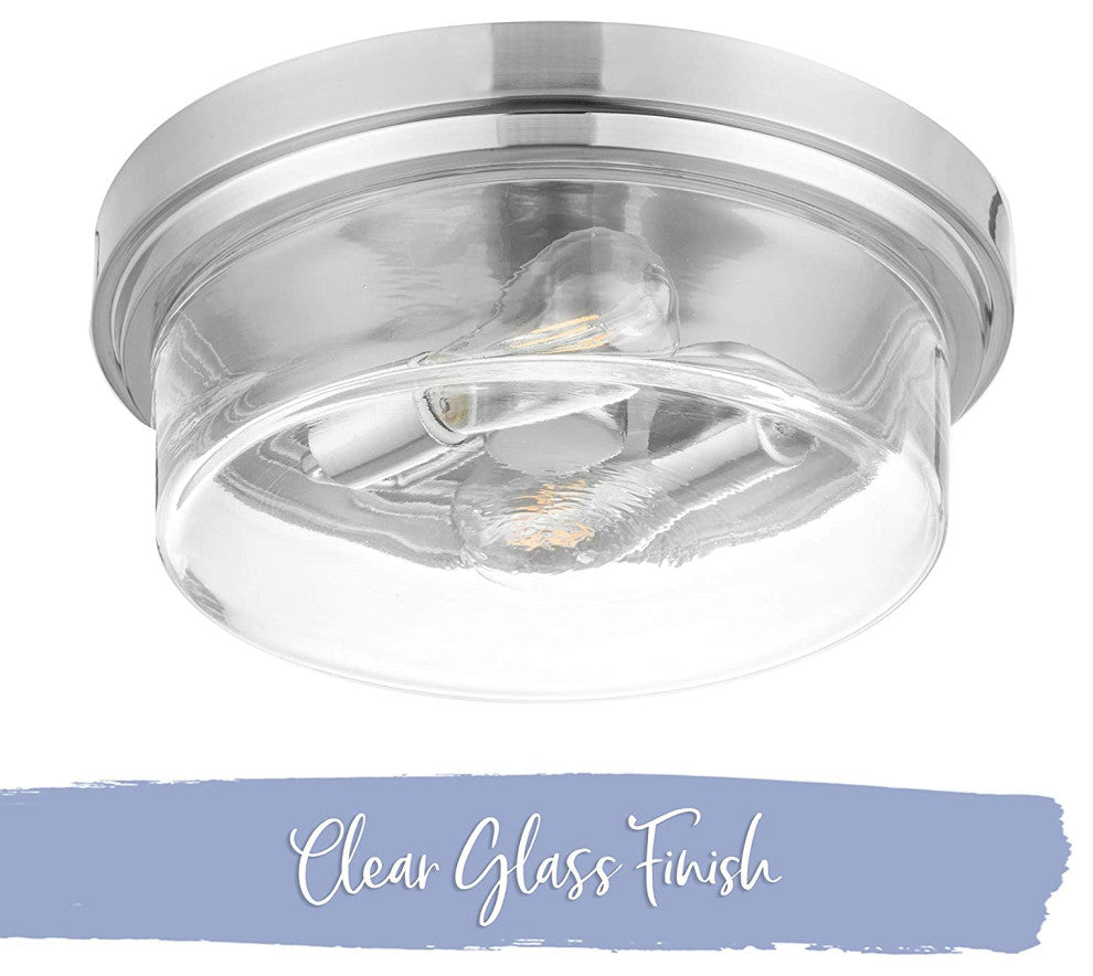 Modern Nickel Flush Mount, Drum, Glass
