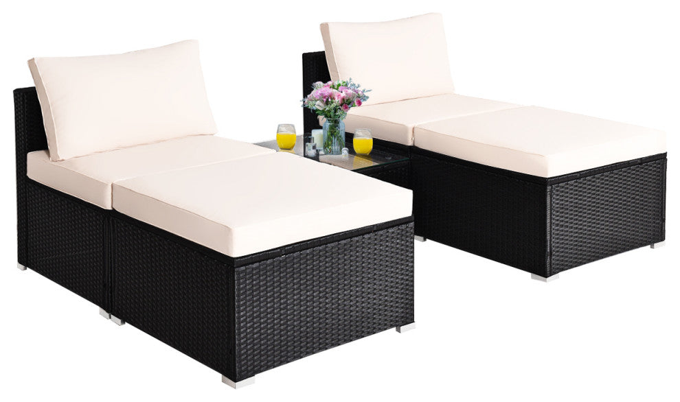 Costway 5 PC Patio Sectional Lounge Rattan Furniture Wicker Sofa Furniture set