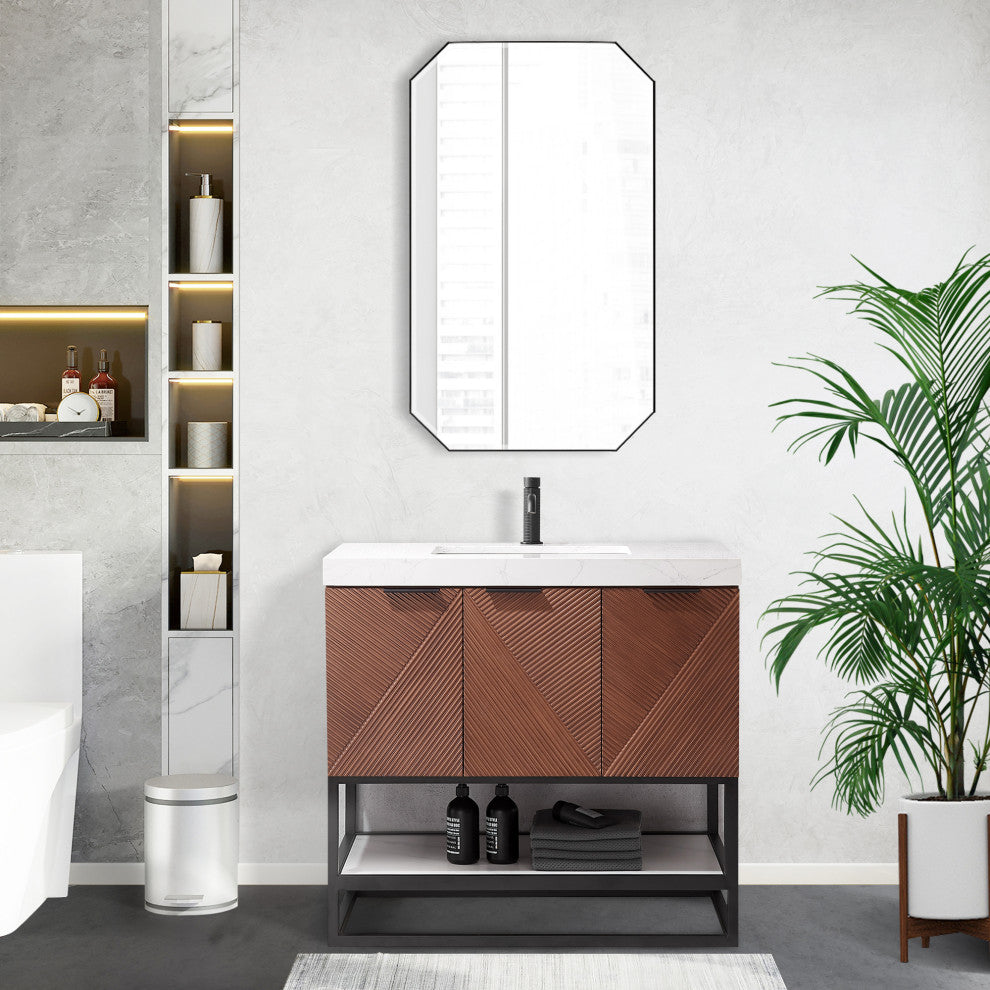 Mahon Bath Vanity, Stone Top, Matte Black Base, 36", Single Vanity, No Mirror