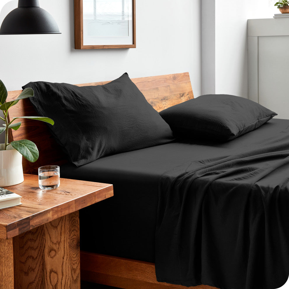 Sandwashed Microfiber Sheet Set, Sandwashed Black, Twin