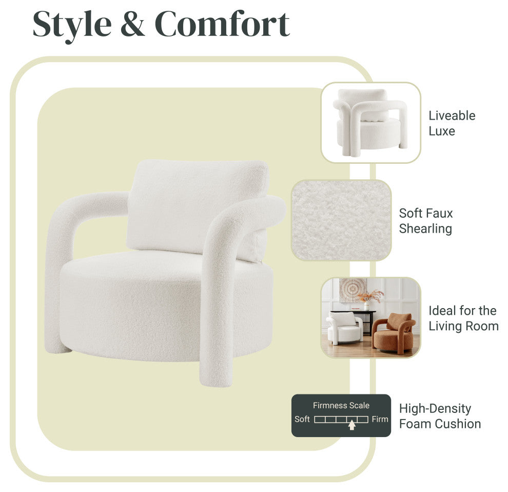 Maisie Faux Shearling Accent Arm Chair, Wilmont White