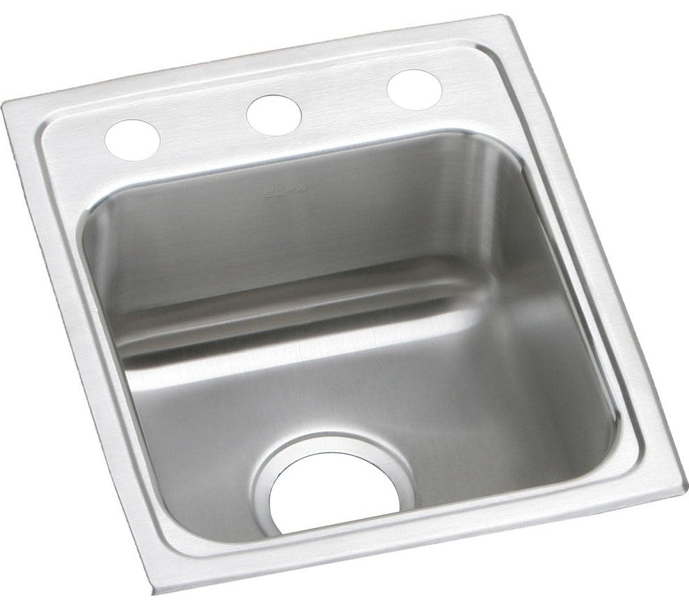 Elkay LRAD151765 Lustertone 15" Drop In Single Basin Stainless - 3 Faucet Holes
