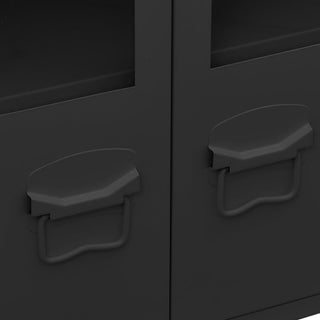 vidaXL Sideboard Industrial Storage Cabinet with Handle Black Metal and Glass