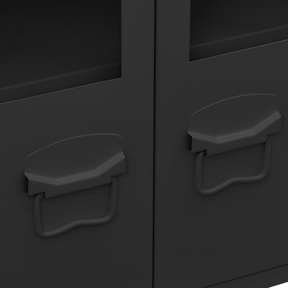 vidaXL Sideboard Industrial Storage Cabinet with Handle Black Metal and Glass