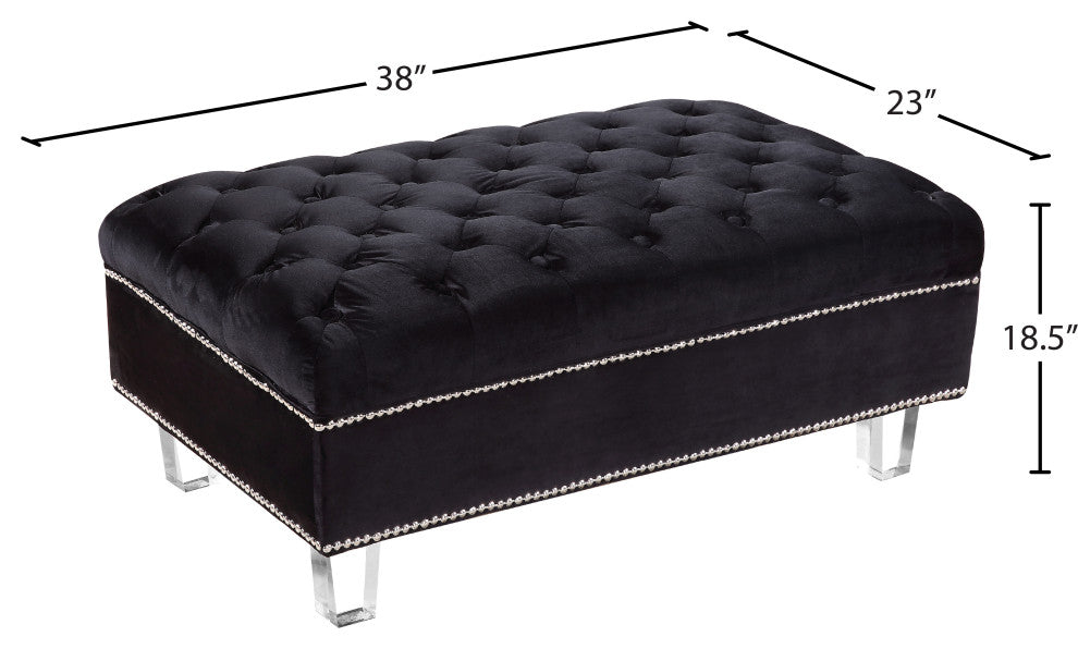 Lucas Velvet Upholstered Ottoman, Black