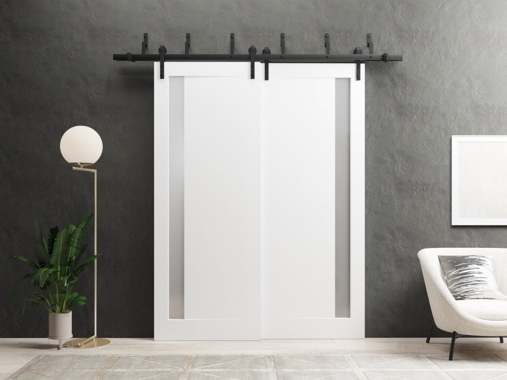 Slab Barn Door 36 x 80, Planum 0660 Painted White & Frosted Glass, Sliding