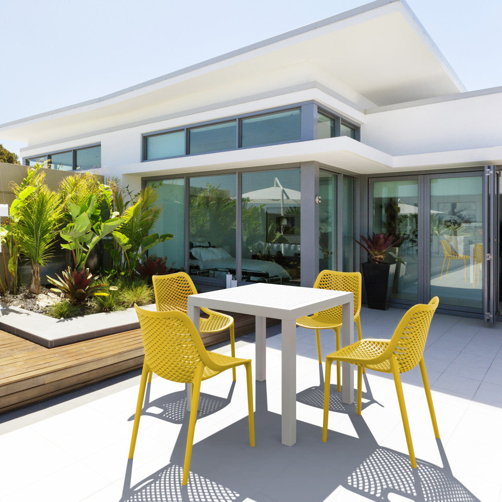 Air Mix Square Dining Set With White Table and 4 Yellow Chairs