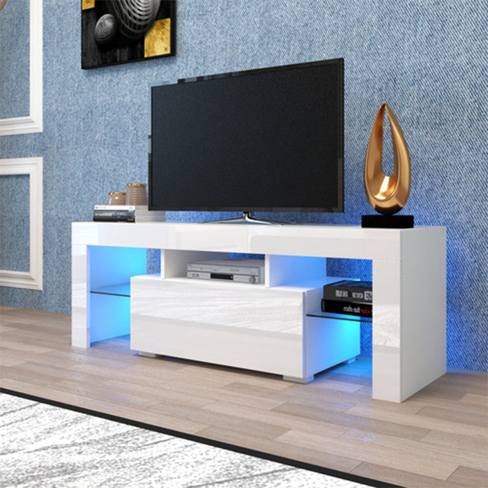 White TV Stand MDF Large TV Base  with LED Light TV Cabinet.