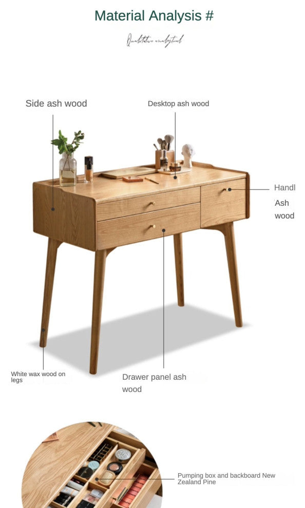 Ash Wood Dressing Table, Walnut Color/ Makeup Table 31.4"