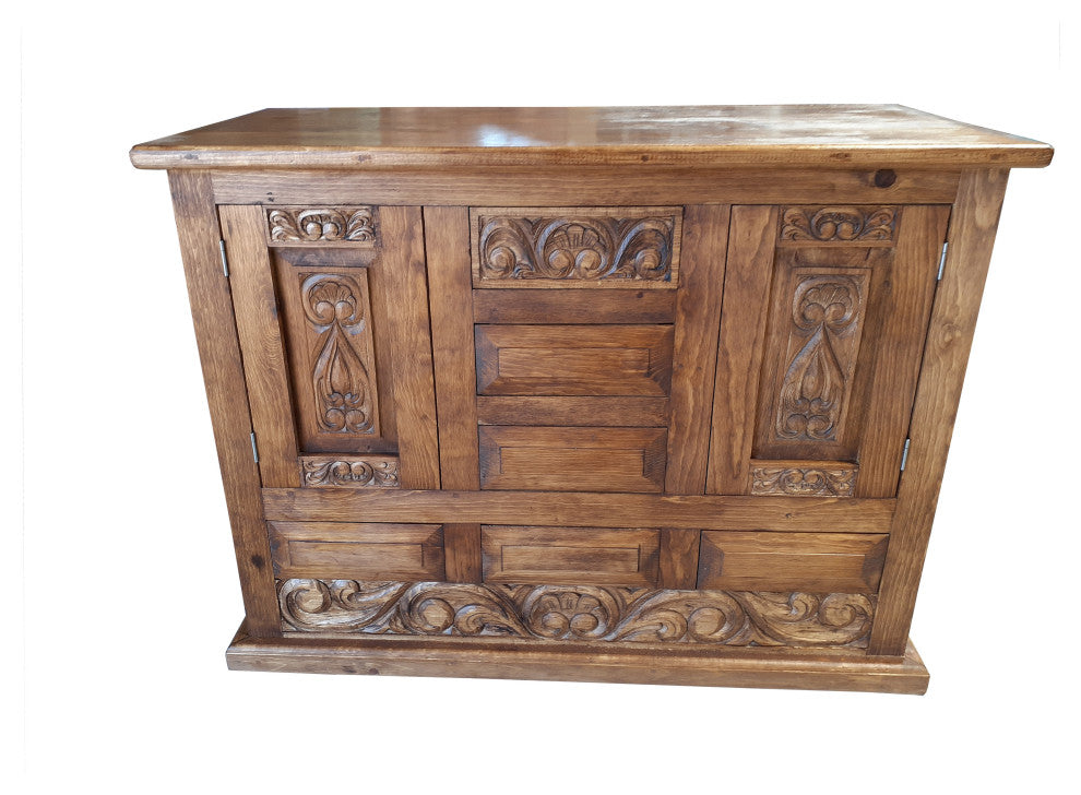 Shipwreck Rustic Carved Wood Bathroom Vanity, 72"x22"x36", No Top