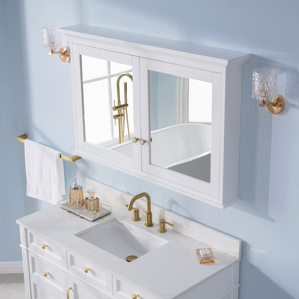 Handmade Solid Wood Medicine Cabinet with Ample Storage Space in White, 48"x30" Double Doors