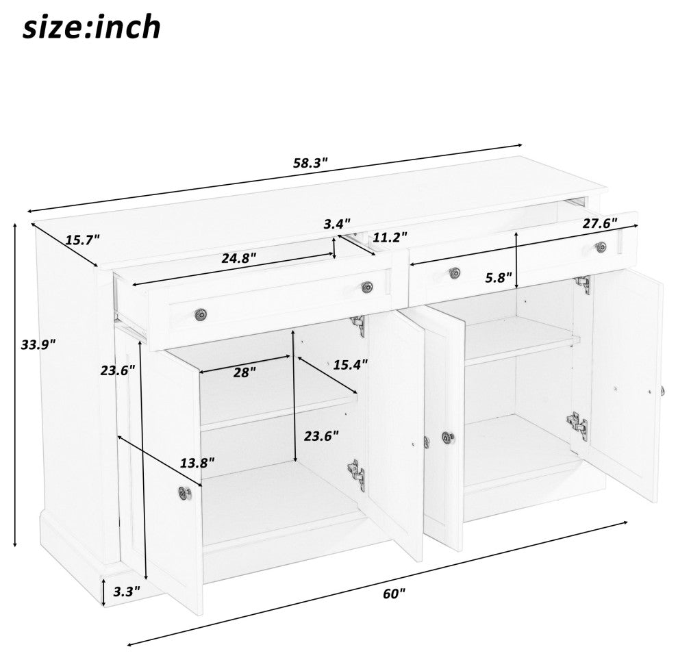 TATEUS 58" Kitchen Sideboard Storage Buffet Cabinet, White