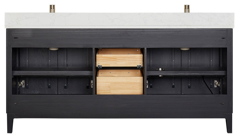 Gara Bath Vanity, Stone Top, Fir Wood Black, 72", Double Vanity, No Mirror