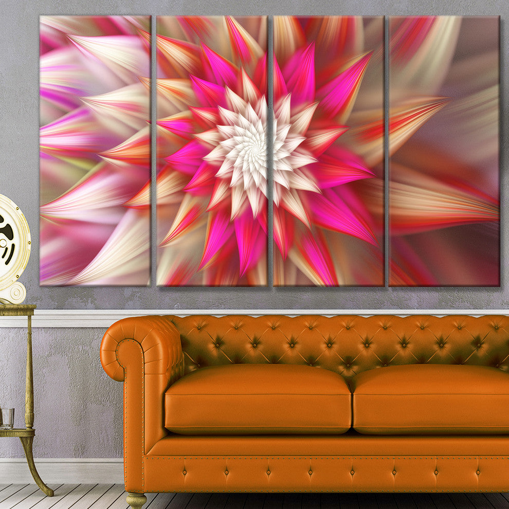 Pink Exotic Fractal Flower, Abstract Canvas Art Print, 48"x28", 4 Panels