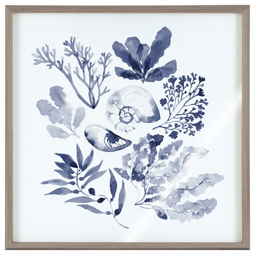 Blake Indigo Shells Framed Printed Acrylic by Sara Berrenson, Gray 24x24