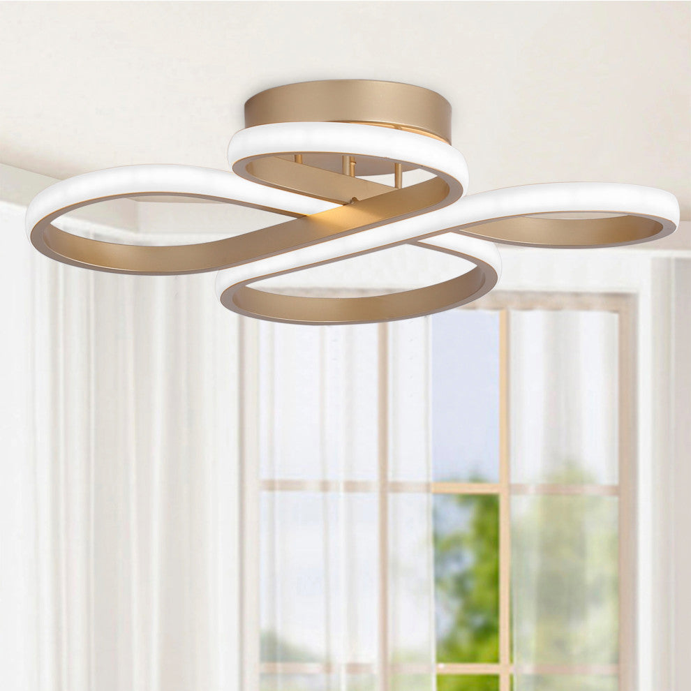 Modern Concise LED Flush Mount Ceiling Light 1-Light Linear Deisgn Light, Gold