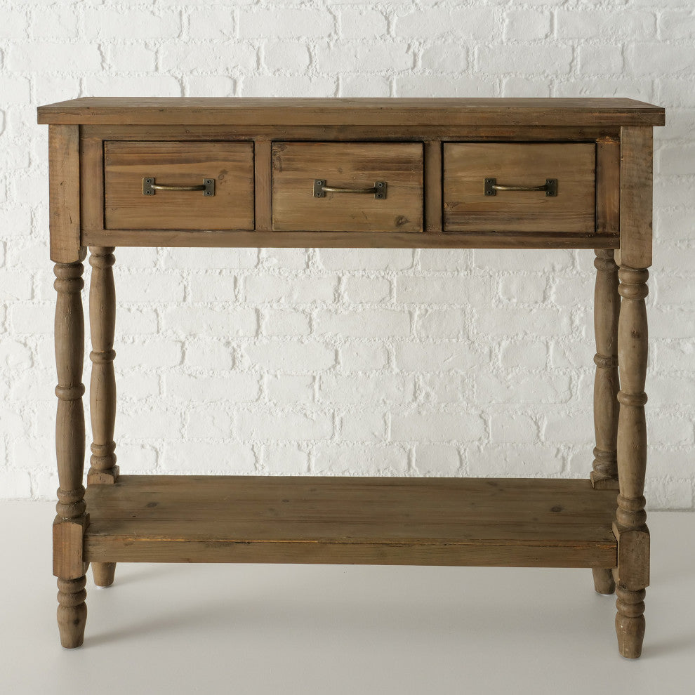 3 Drawer Rustic Console Table, Poplar and Fir Wood