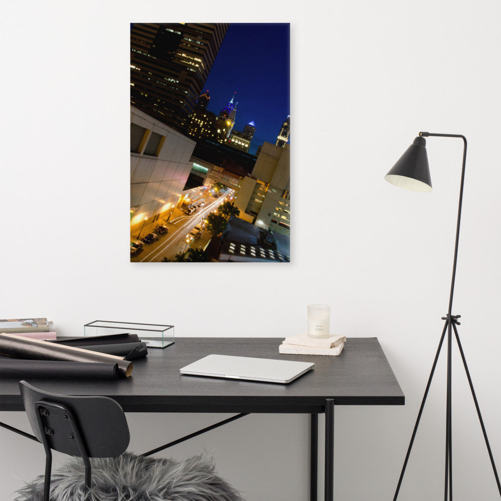 Light Trails in Philly Night Photography Canvas Wall Art Print, 24" X 36"