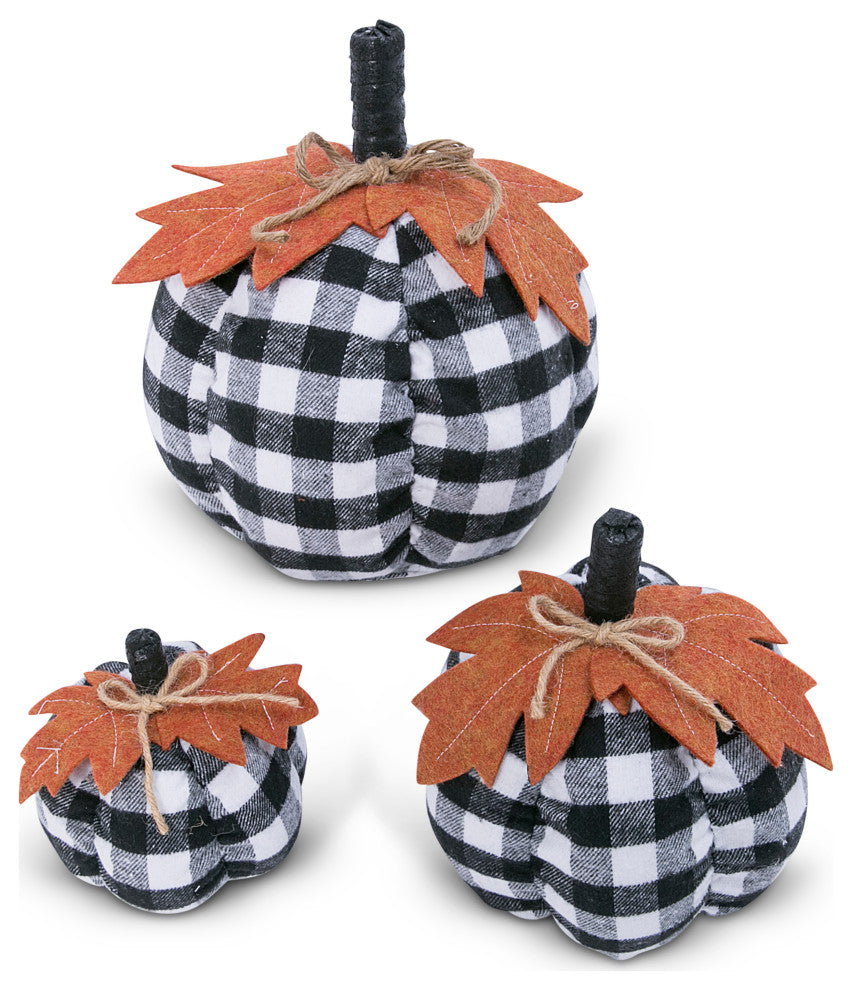 Set of 3 Black and White Plaid Pumpkins