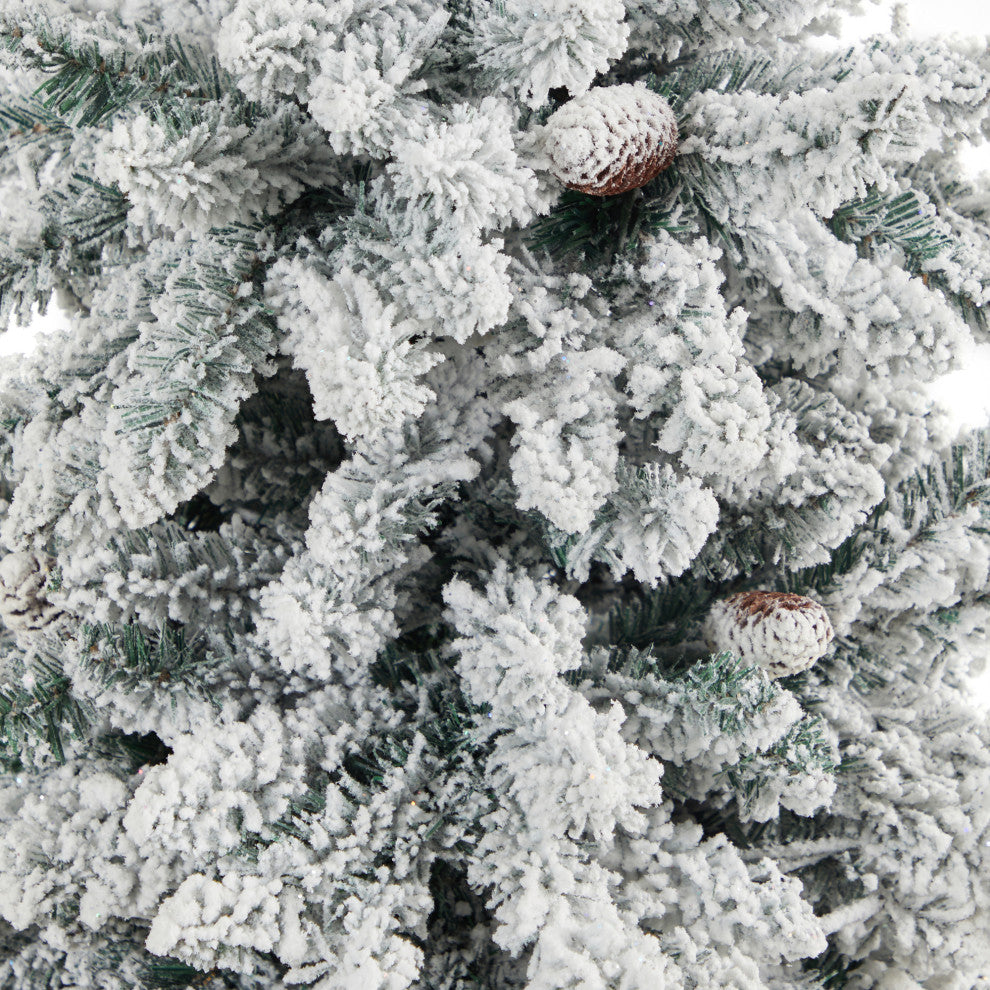 4.5' Flocked Livingston Fir Faux Xmas Tree W/Pinecones & Clear Lights, Urn