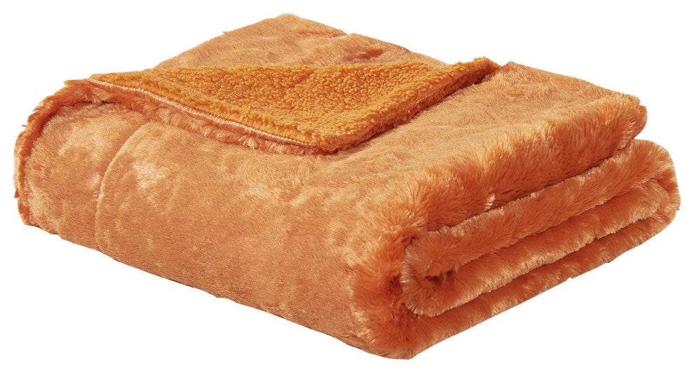 Plain Faux Fur Throw Blanket, Burnt Orange, 60"x80"