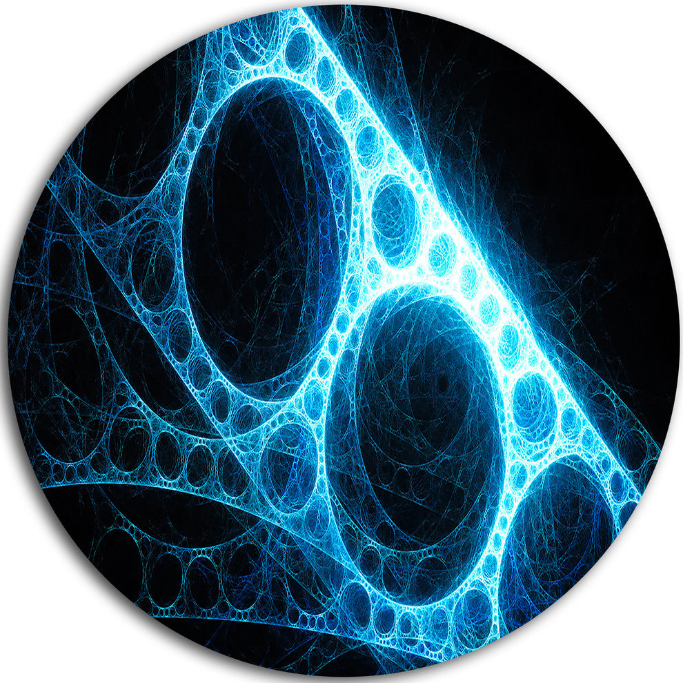 Blue Metal Construction In Black, Abstract Digital Round Wall Art, 36"