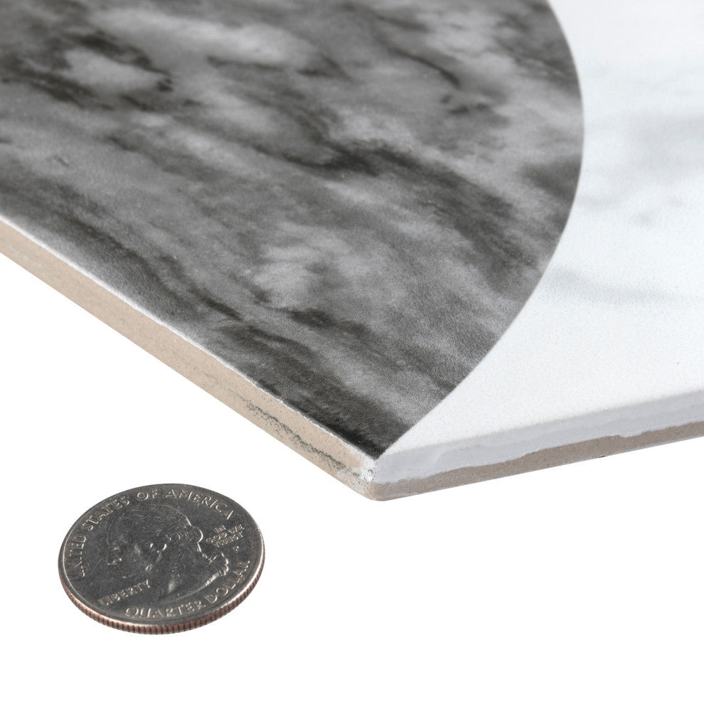 Classico Bardiglio Hex Porcelain Floor and Wall Tile Sample, White