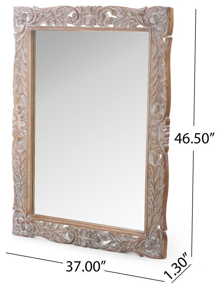 Paula Traditional Mirror With Floral Carved Frame