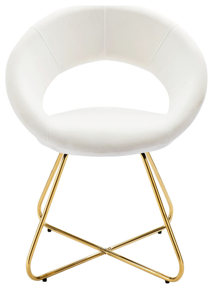 Dining Chair, Set of 2, White Gold, Velvet, Modern, Cafe Bistro Hospitality