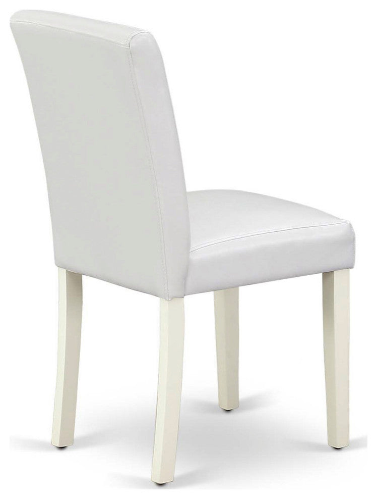 5Pc Square 36" Table, Four Parson Chair, White Leg, Pu Leather Color White