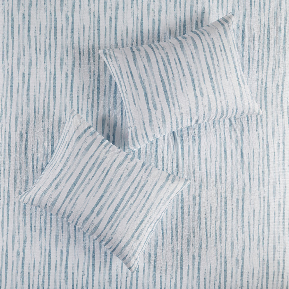N Natori Reversible Brush Stroke, Blue, King, 4pc Comforter Set